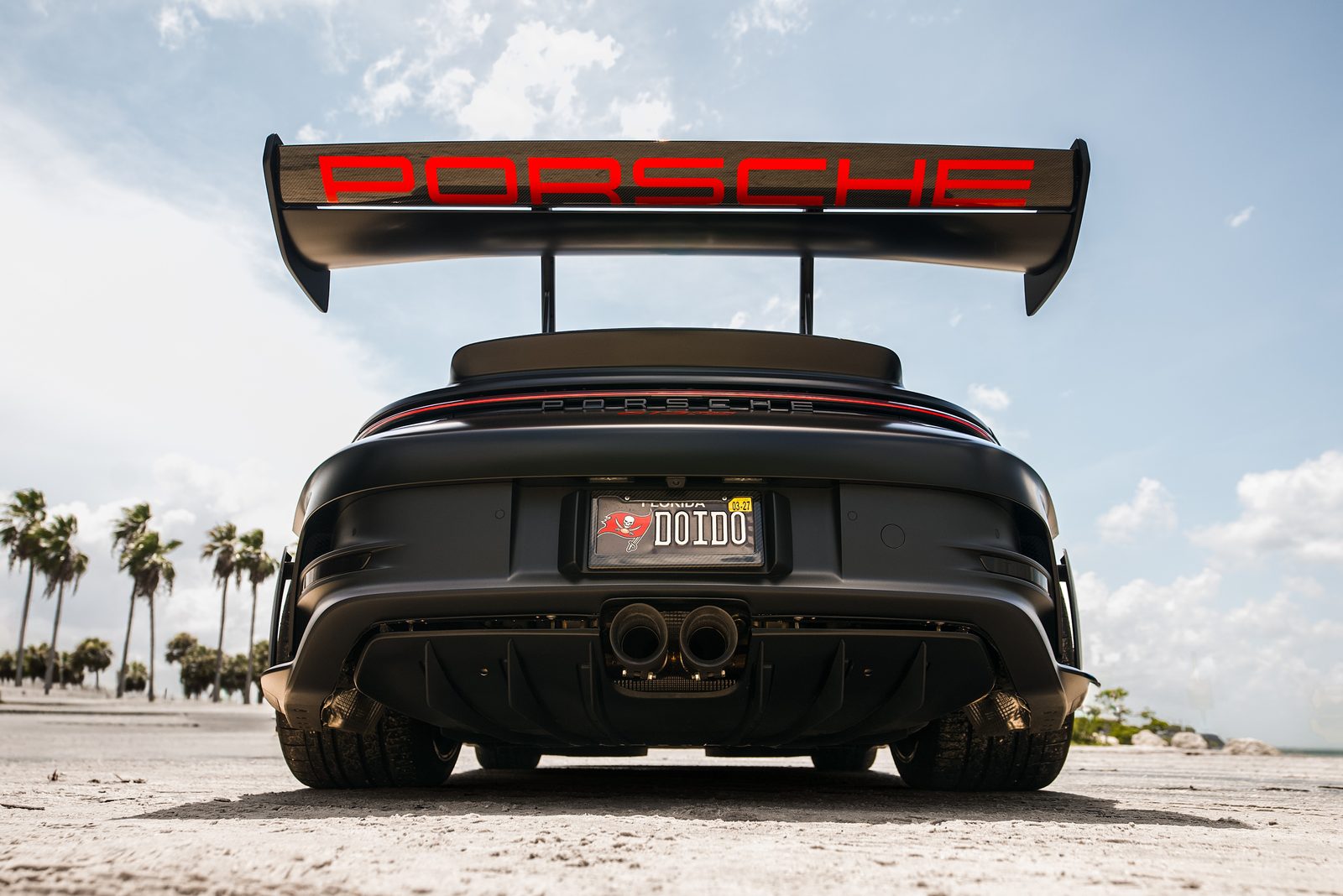 Porsche GT3 RS rear wing on the beach