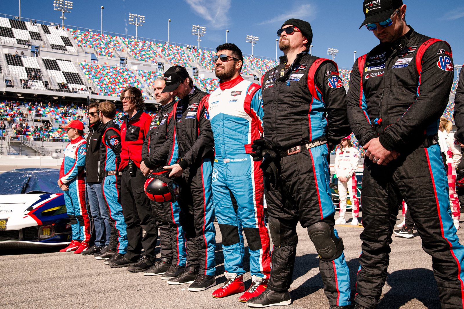 Drivers lined up on the grid at Daytona International Speedway
